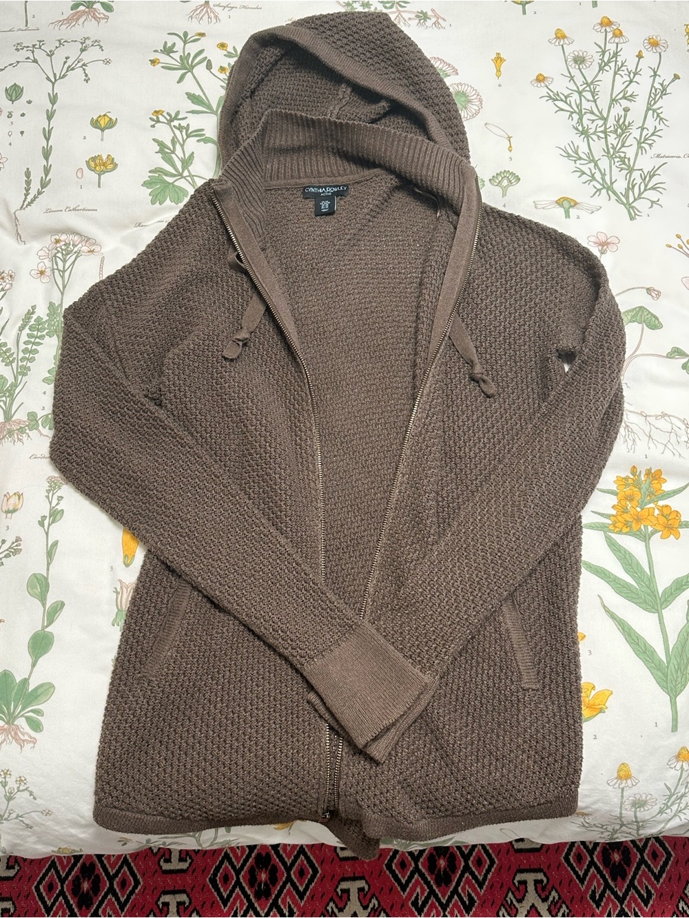 Cynthia Rowley Men's Brown Hooded Zip Knit Sweater